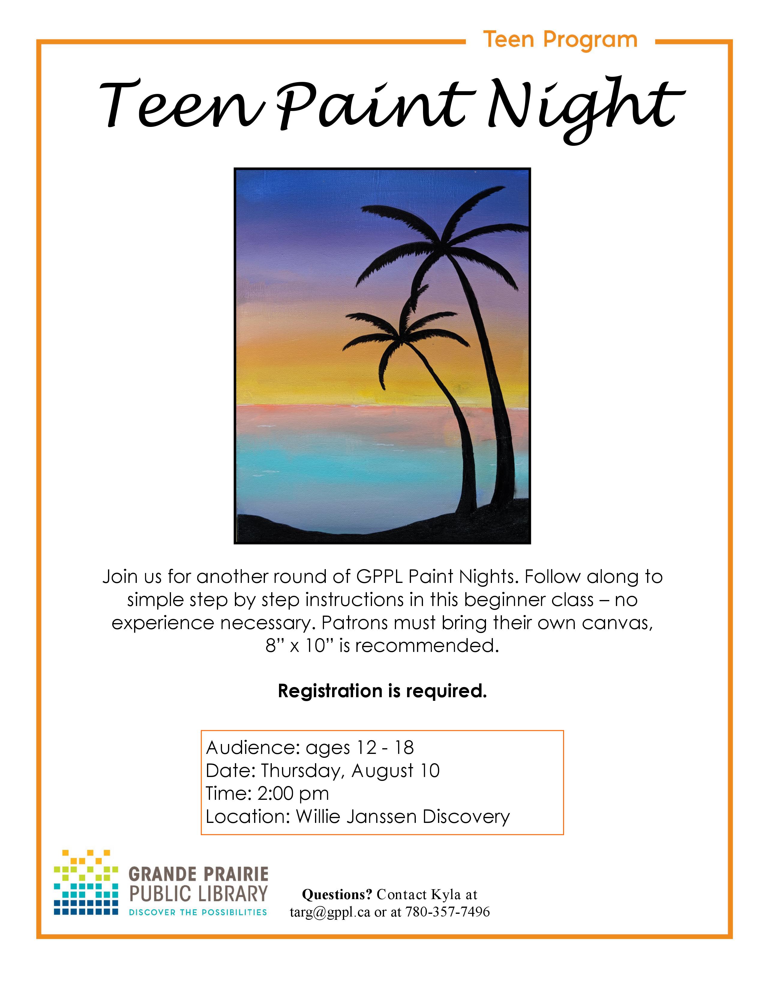 Teen Paint Night Grande Prairie Public Library